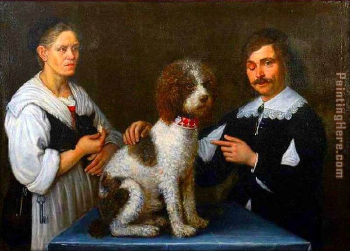 Guercino of a dog on table with a man and a woman painting - Unknown Artist Guercino of a dog on table with a man and a woman art painting